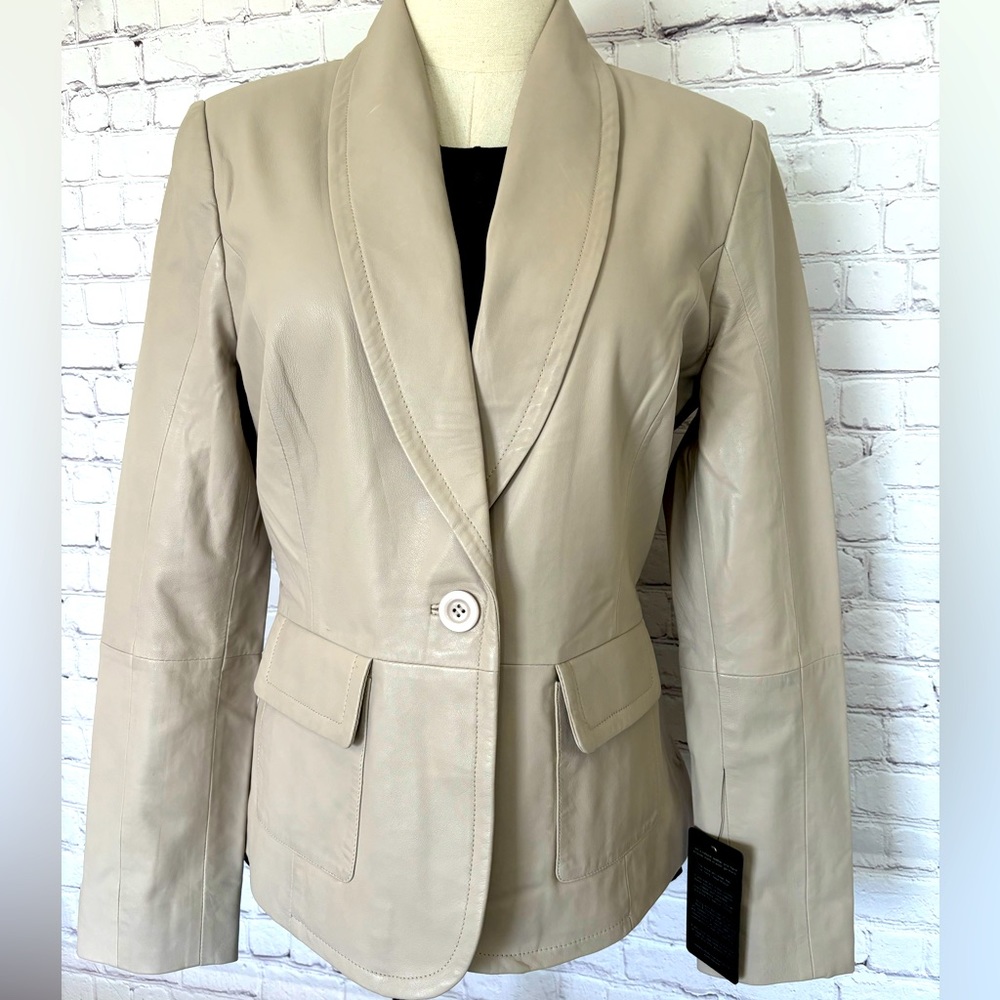 BOD & CHRISTENSEN Faye Tan Genuine Leather Fitted Blazer Jacket--NWT--L